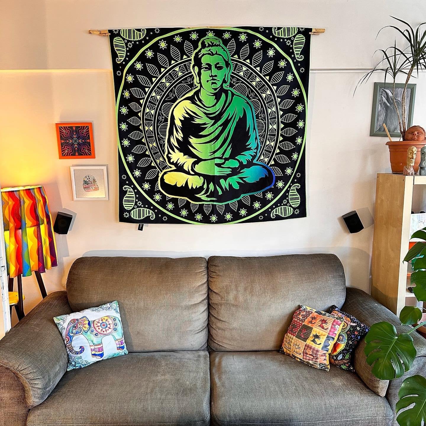 Buddha im Loop / Neon Wanddekoration 70x70 cm