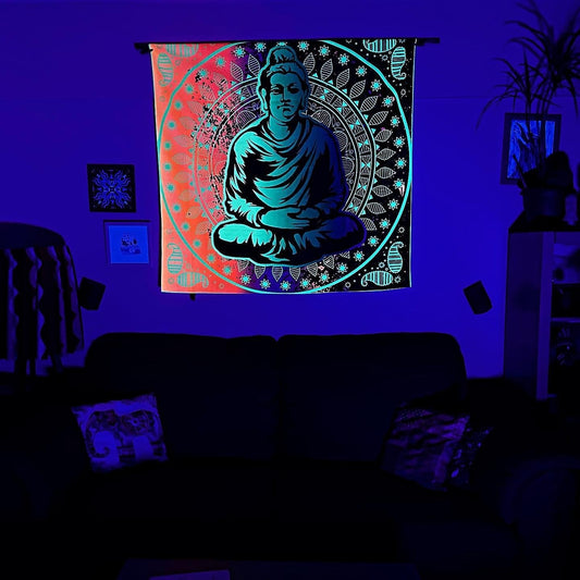 Buddha Illuminates the Darkness / Neon Wanddekoration 140x140 cm