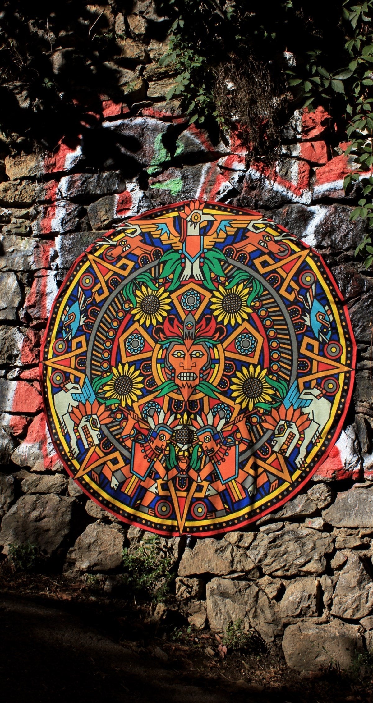 Aztekische runde Wandverkleidung - Wandverkleidung 75x75 cm